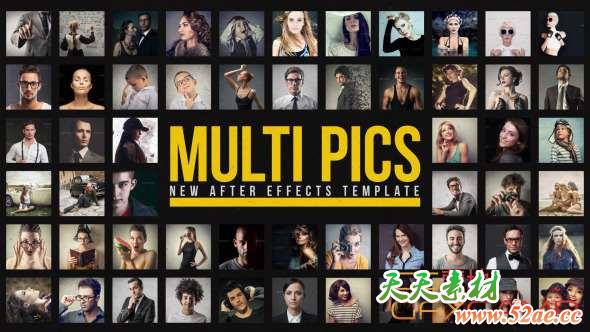 AE模板-照片墙幻灯片展示开场 Multiple Pictures Slideshow-天天素材网