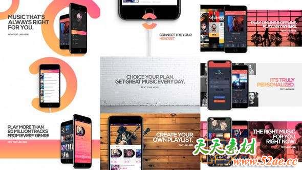 AE模板-iPhone手机音乐APP宣传片头 Music App Promo-天天素材网