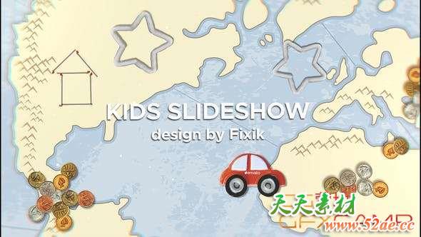 AE模板-儿童小孩地图相册照片开场 Kids Slideshow II-天天素材网