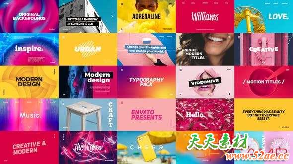 AE模板-时尚文字标题排版片头 Typography Pack-天天素材网