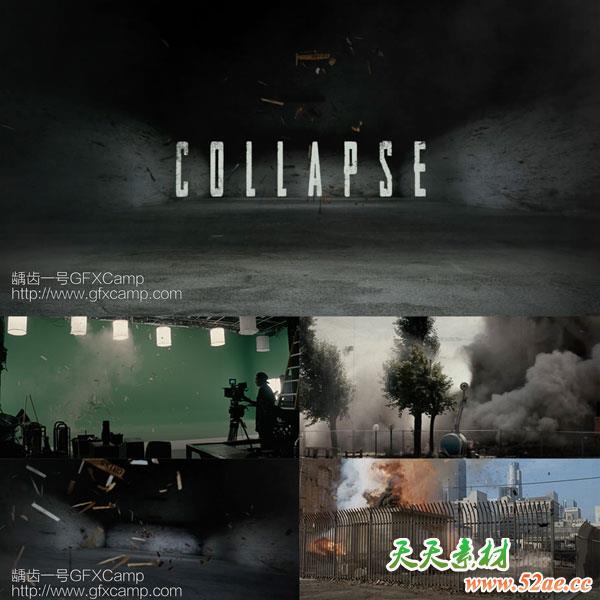 80组石头砖块木头碎片坍塌破碎绿幕合成特效视频素材-天天素材网