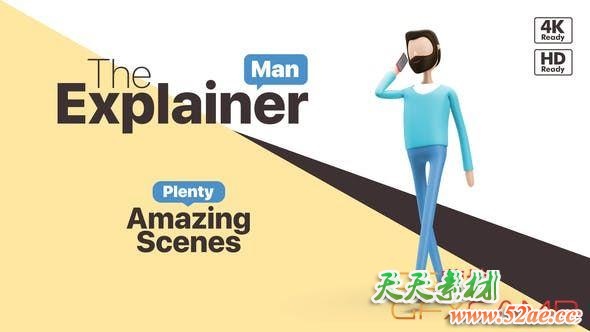 AE模板-三维卡通人物角色解说介绍MG动画片头 The Explainer Man-天天素材网