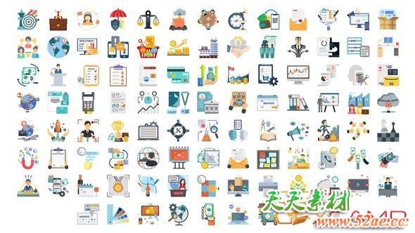 AE模板-100组商务工作ICON图标MG动画 100 Business and Startup Icons-天天素材网