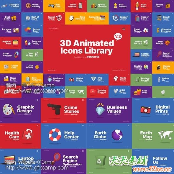 AE模板-110组三维ICON图标MG动画元素-天天素材网