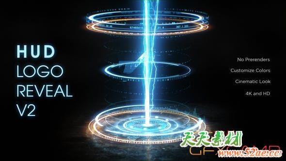 AE模板-科技感Logo动画 HUD Logo Reveal V2-天天素材网