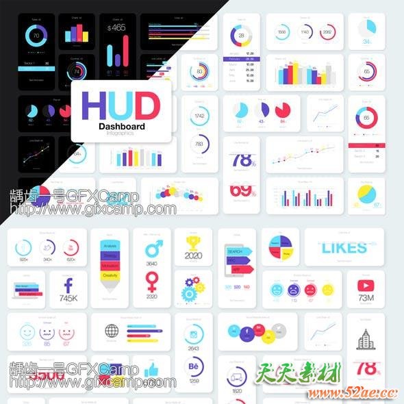 AE模板-100+信息数据柱状图饼状图统计图表动画+500组线条图标-天天素材网