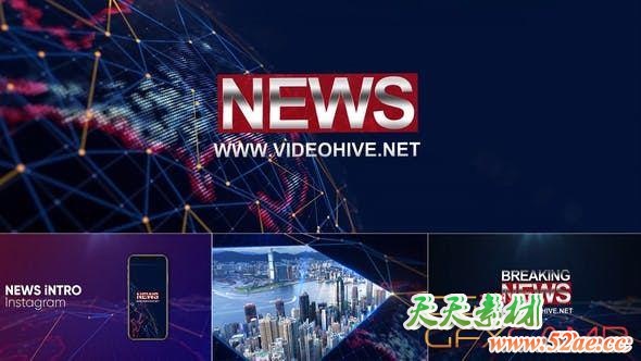 AE模板-科技感新闻视频包装片头 Broadcast Design-News Package-天天素材网