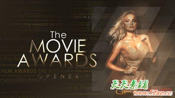 AE模板-金色大气文字颁奖典礼包装片头 The Movie Awards Opener-天天素材网