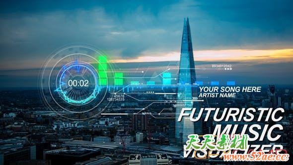 AE模板-科技感音乐波形播放器动画 Futuristic Music Visual-天天素材网
