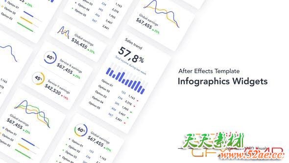 AE模板-信息数据图表挂件展示动画 Infographics Widgets-天天素材网