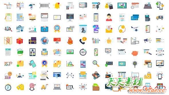 AE模板-100组网络电子商务图标动画 100 Digital Marketing & E-Commerce Icons-天天素材网