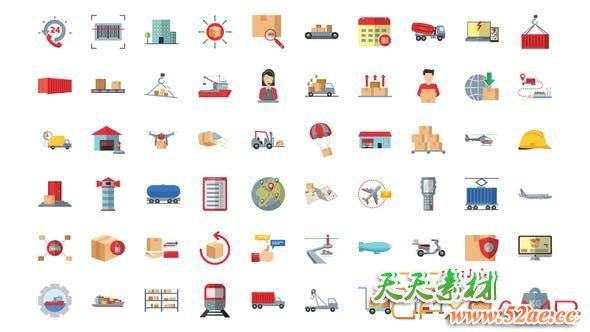 AE模板-100组物流管理图标动画 100 Management & Logistics Icons-天天素材网