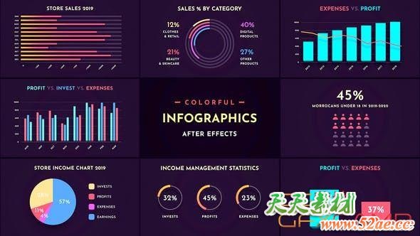 AE模板-多彩信息数据图表柱状图动画 Colorful Infographics-天天素材网