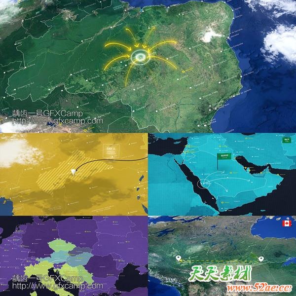 AE模板-自定义地图连线箭头科技感军事展示动画工具包-天天素材网