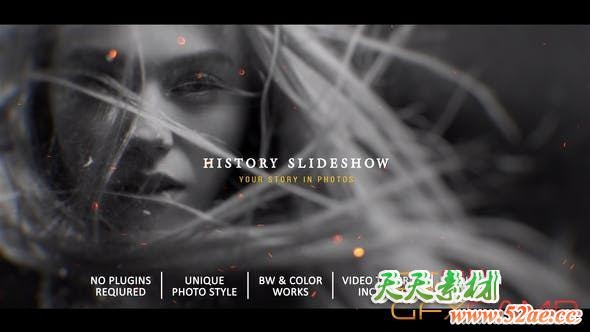 AE模板-黑白回忆历史照片相册时间线片头 History Slideshow In Photos-天天素材网