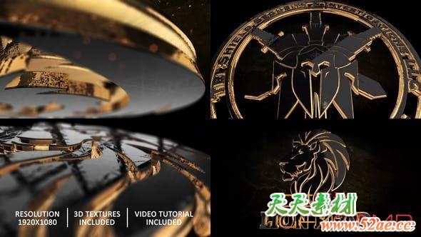 AE模板-E3D三维黑金Logo动画 Gold Black And Shine Logo Reveal-天天素材网