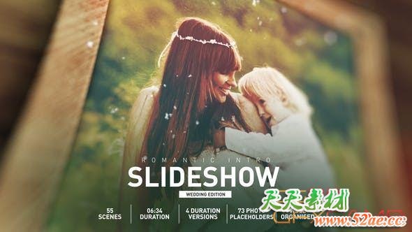 AE模板-唯美光效叠加婚礼照片相册片头 Romantic Wedding Intro Slideshow-天天素材网