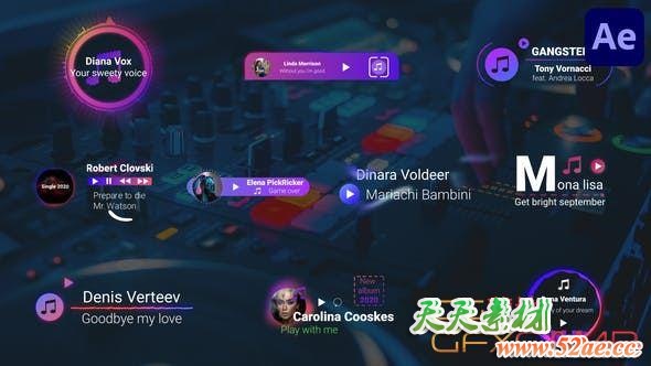 AE模板-音乐文字标题字幕条动画 Music Titles-天天素材网