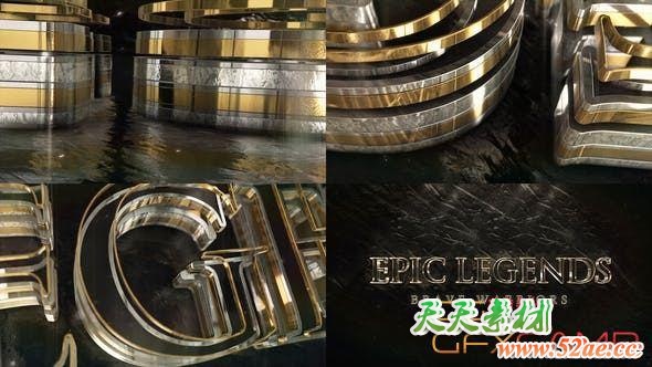 AE模板-E3D三维金银文字Logo动画 Epic Gold Silver Logo-天天素材网