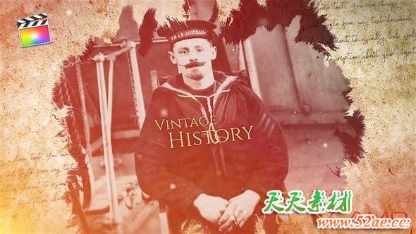 FCPX插件-历史图片复古回忆介绍片头 Vintage History-天天素材网