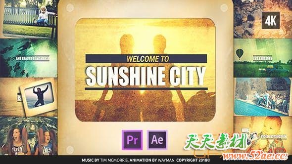 PR预设-复古怀旧照片相册片头 Vintage Slideshow Sunshine City-天天素材网