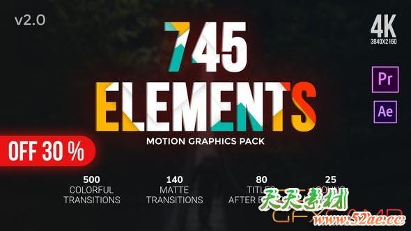 AE模板+PR预设-745组文字标题图形转场动画 Transitions Pack-天天素材网
