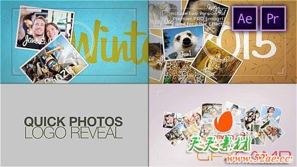 AE模板+PR预设-相机拍摄照片展示开场 Quick Photos Photographer Logo Reveal-天天素材网
