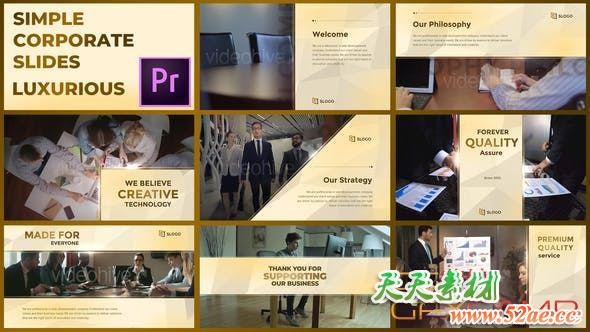 PR模板-简洁企业商务公司包装宣传片头 Simple Corporate Slides Luxurious – Premiere Pro-天天素材网