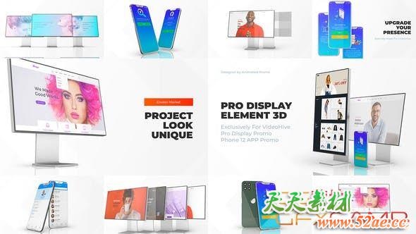 AE模板-iPhone 12手机电脑网站宣传展示动画 Phone 12 Pro Display Mockup – Web App Promo-天天素材网