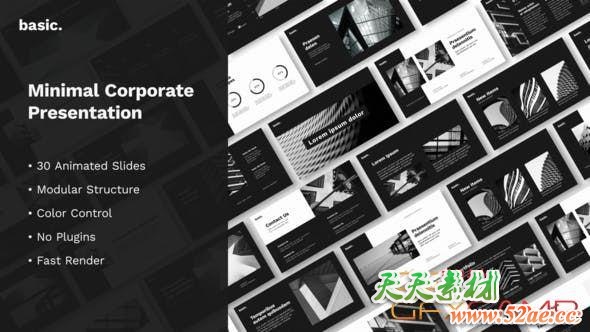 AE模板-黑白商务企业合作宣传包装展示片头 Basic Minimal Corporate Presentation-天天素材网