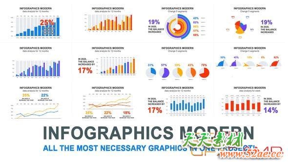 AE模板-现代信息数据图表展示动画 Infographics modern-天天素材网