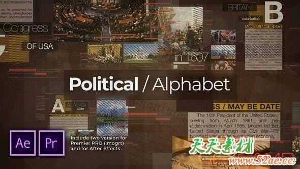 AE模板-历史事件介绍时间线开场 Political Alphabet Historical Slideshow-天天素材网
