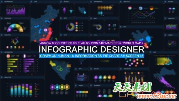 AE模板-信息数据图表柱状饼状图动画 Infographic designer-天天素材网