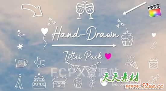 FCPX插件-28个卡通手绘文字标题图形动画 Hand-Drawn Titles Pack-天天素材网