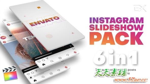 FCPX插件-6套竖屏动感节奏快闪快剪图文介绍展示片头模板 Instagram Slideshow Pack-天天素材网