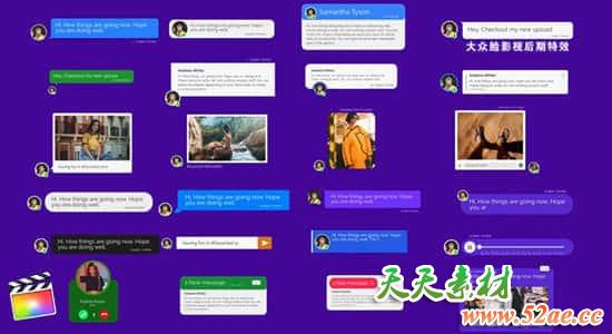 FCPX插件-120种手机短信社交聊天语音视频弹窗对话动画包+60个Emojis表情动画 Message Toolkit V.2-天天素材网