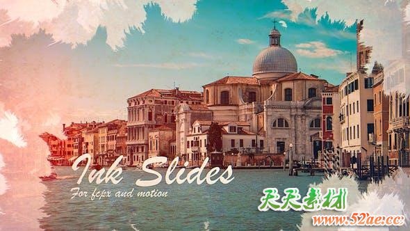 FCPX模板插件-浪漫水墨遮罩幻灯片回忆照片相册片头 Ink Slides-天天素材网