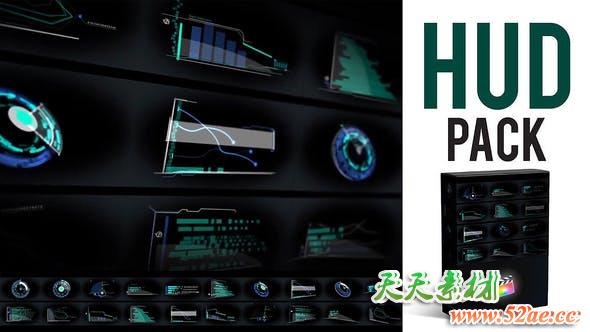 FCPX插件-20个未来科技感HUD信息图表元素动画 HUD Elements Pack-天天素材网