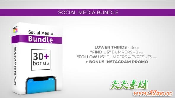 FCPX插件-30个社交媒体LOGO标题介绍展示动画 Social Media Bundle-天天素材网