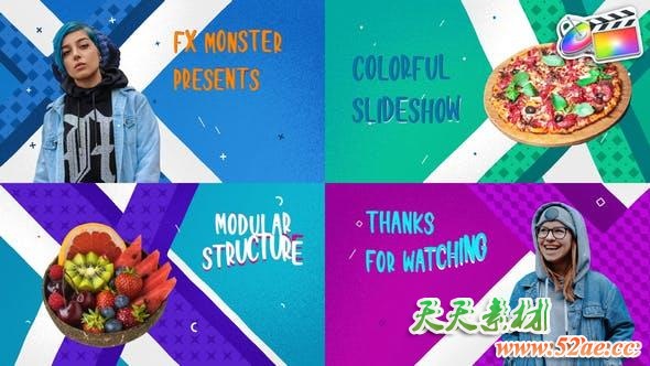 FCPX插件-10组卡通彩色图形场景介绍包装动画 Colorful Cartoon Slideshow-天天素材网