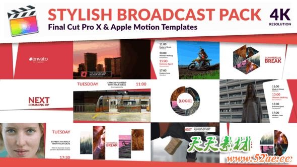 FCPX插件-50个简洁电视节目预告导视栏目包装动画 Clean TV – Stylish Broadcast Pack-天天素材网