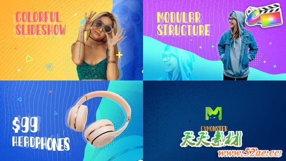 FCPX插件-10种缤纷多彩时尚图形场景包装图文介绍动画 Colorful Liquid Slideshow-天天素材网