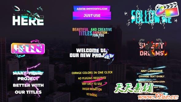 FCPX插件-10组创意渐变图形文字标题动画 Creative Gradient Titles-天天素材网