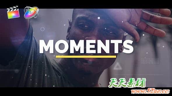 FCPX模板-现代简洁元素叠加幻灯片图文介绍展示开场 Moments (含音乐)-天天素材网