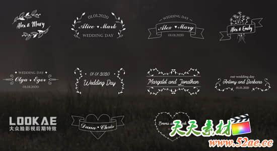 FCPX插件-10组浪漫爱情小清新线条婚礼文字标题动画 Wedding Titles-天天素材网