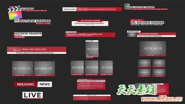 FCPX插件-20组新闻人名字幕条文字标题字幕动画预设 News Minimal Lower Thirds-天天素材网