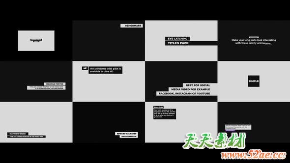 FCPX插件-14种社交媒体底框黑白文字标题动画 Catchy Title Animations-天天素材网