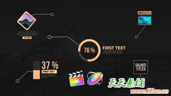 FCPX插件-10组独特呼出指示线文字标题动画 Unique Callouts Toolkit + 使用教程-天天素材网