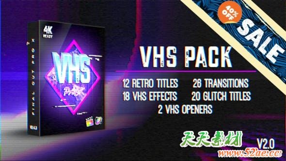 FCPX插件-八十年代复古录像机效果转场文字标题特效 VHS Pack V2 + 使用教程-天天素材网