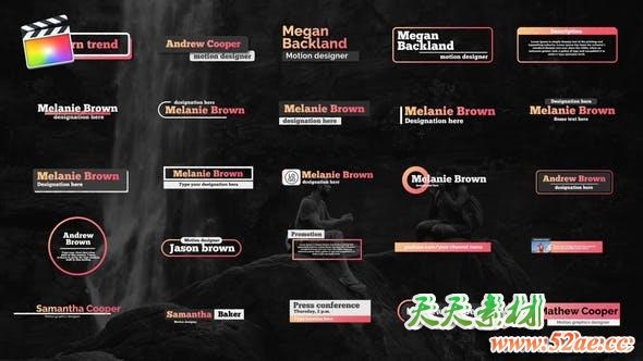 FCPX插件-25种网络时尚文字标题字幕条动画 Bolt Lower thirds + 使用教程-天天素材网